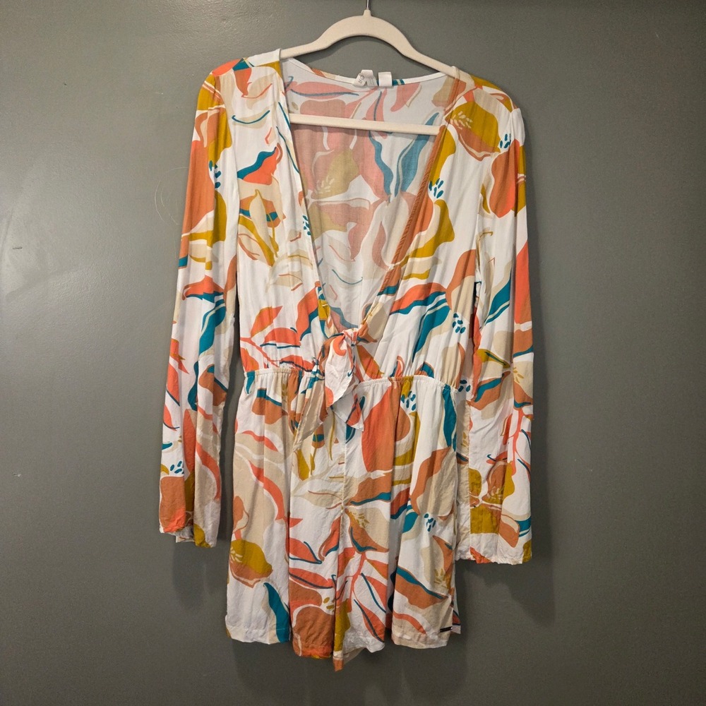 Roxy Women's Here We Are Long Sleeve Romper Size M White Paradiso